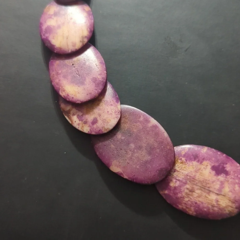 Purple Tagua Nut Flat Oval Beaded Statement Necklace